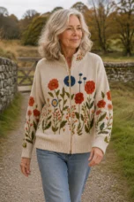 Laure | Floral Zip-Through Cardigan - moving torso lifestyle
