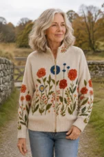 Laure | Floral Zip-Through Cardigan - torso detail