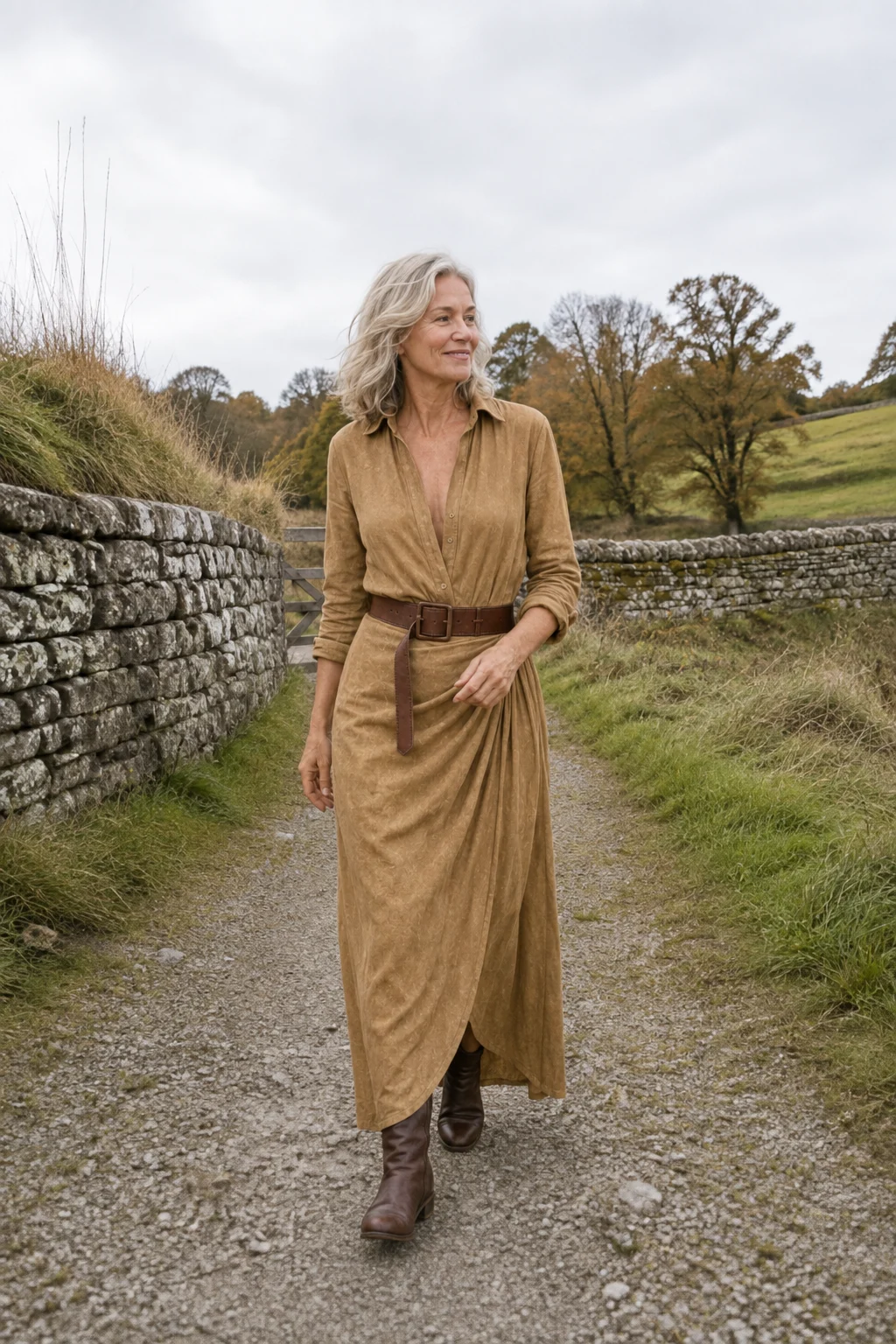 Laurette | Cotton-Blend Belted Maxi Dress - Khaki lifestyle