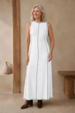 Léda | Cotton Linen Rib Knit Maxi Dress – white