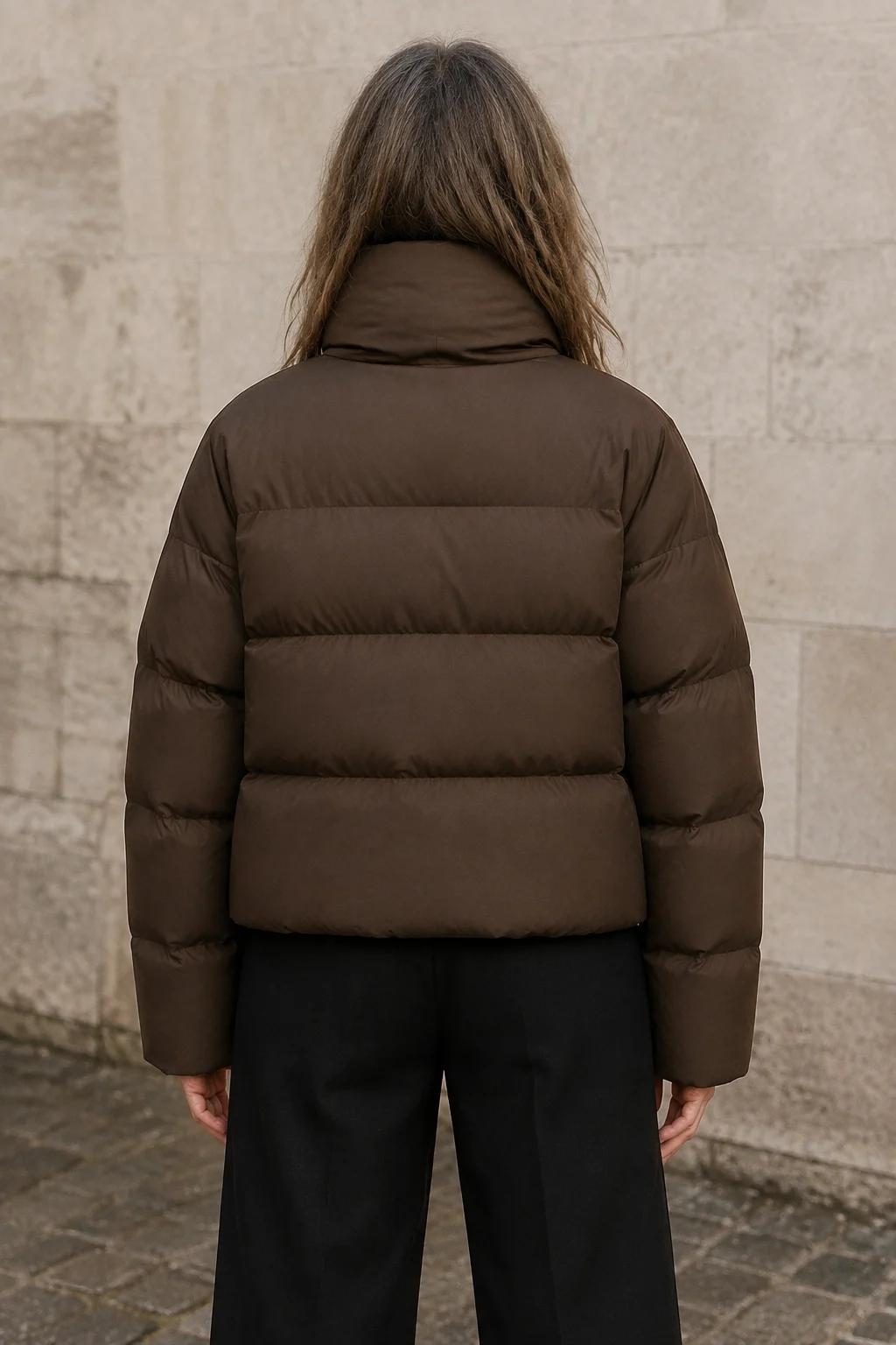 Léonide | Quilted Funnel Neck Parka - Dark Brown