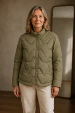 Leontine | Chevron Quilted Down Jacket - Khaki