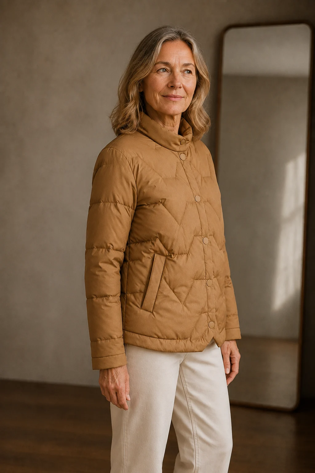 Leontine | Chevron Quilted Down Jacket - Brown