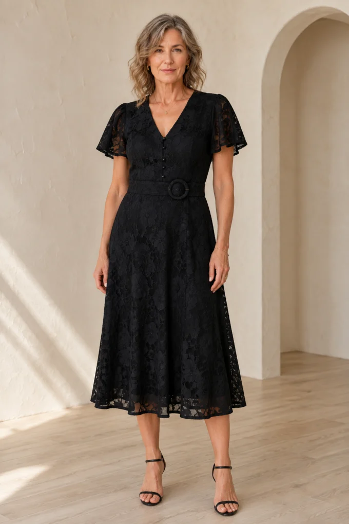 Monica | Flutter Sleeve Lace Midi Dress