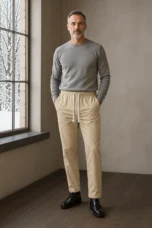 Linen Blend Drawstring Trousers - olive hero