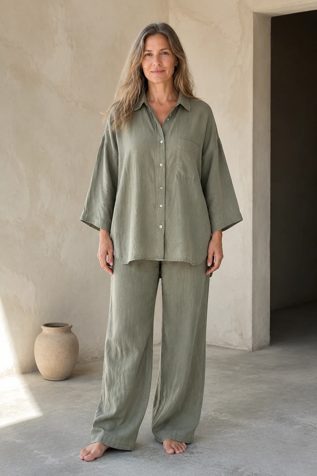 Linen Blend Shirt And Trouser Set editorial product photo