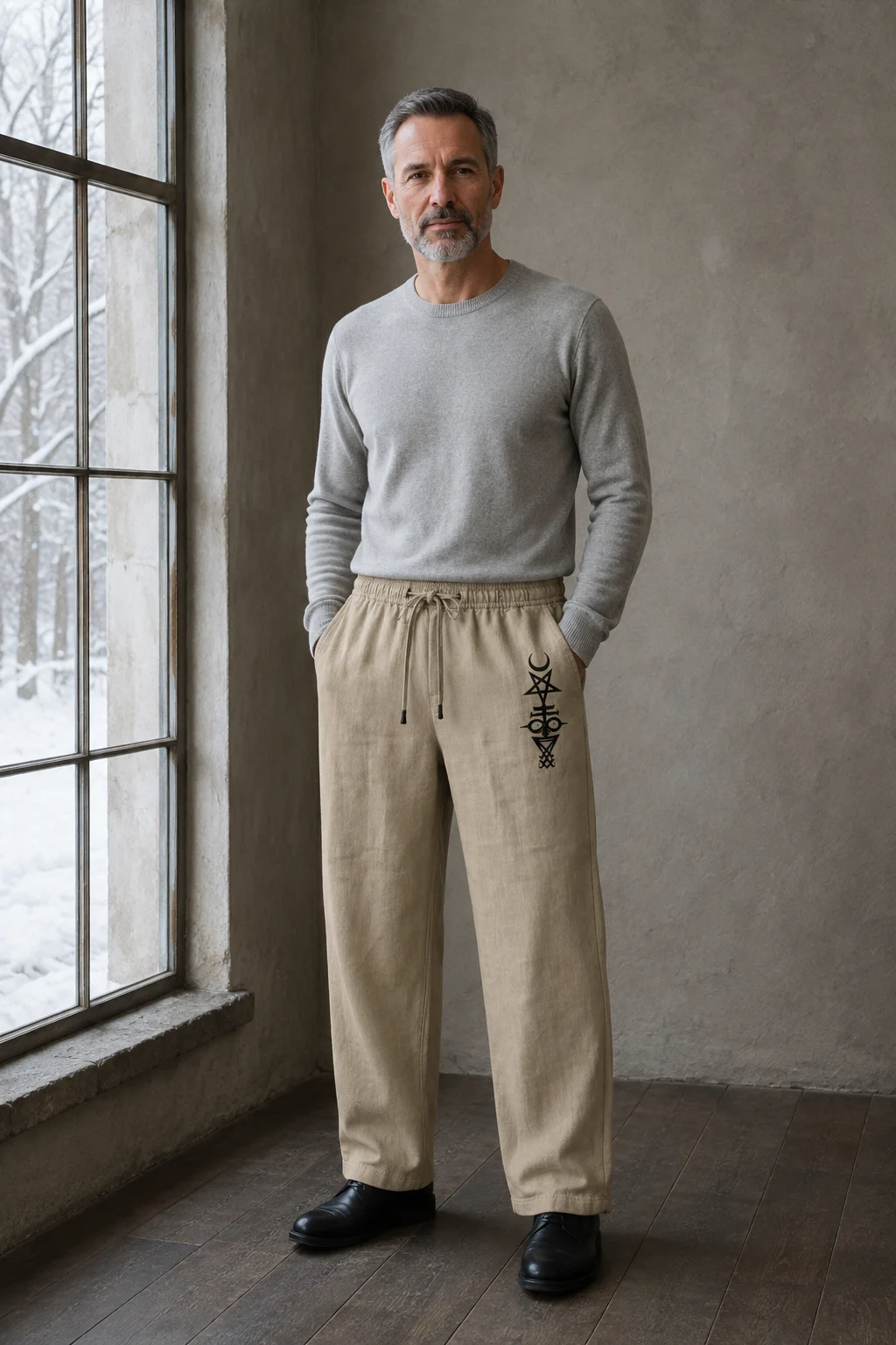 Linen Blend Wide Leg Drawstring Trousers - olive hero