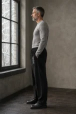 Linen Blend Wide Leg Drawstring Trousers - black side