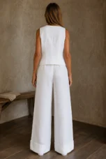 Linen Wide Leg Two Piece Set back view
