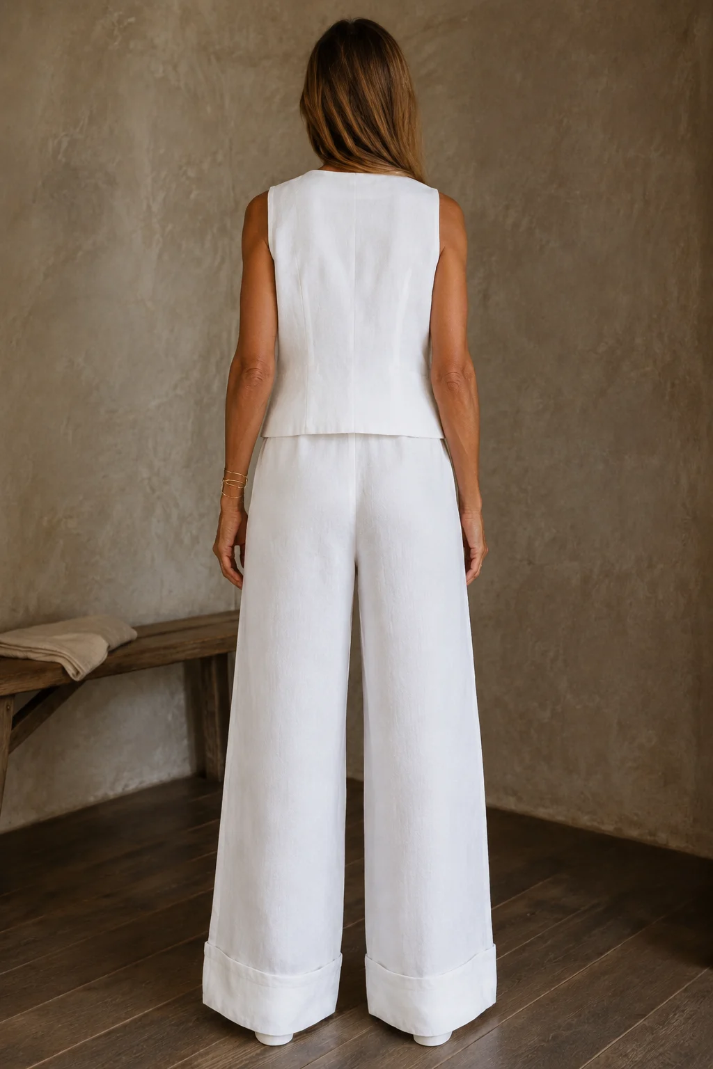 Linen Wide Leg Two Piece Set back view