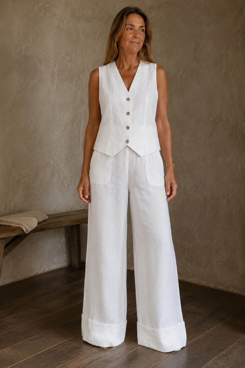 Linen Wide Leg Two Piece Set editorial product photo