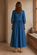 Long Sleeve Denim Maxi Dress back view