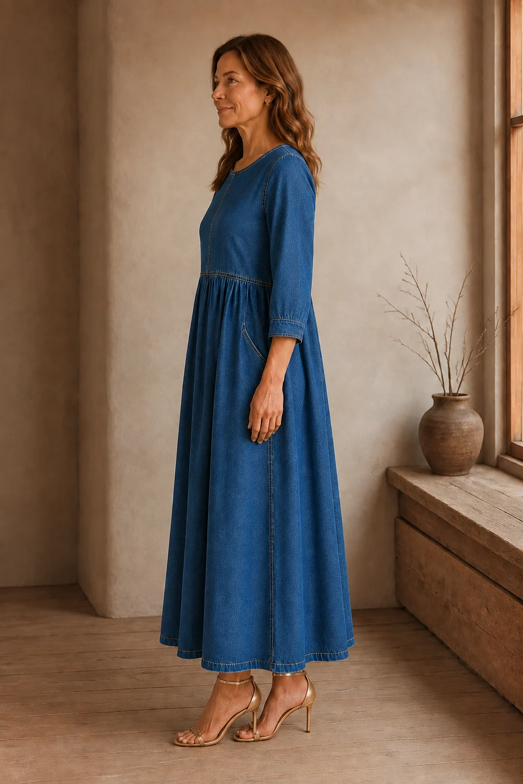 Long Sleeve Denim Maxi Dress side view