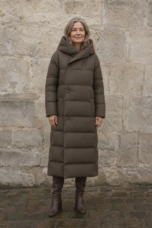 Longline hooded down parka closed