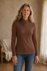 Lucinda | Fine Merino Turtleneck - Brown front hero