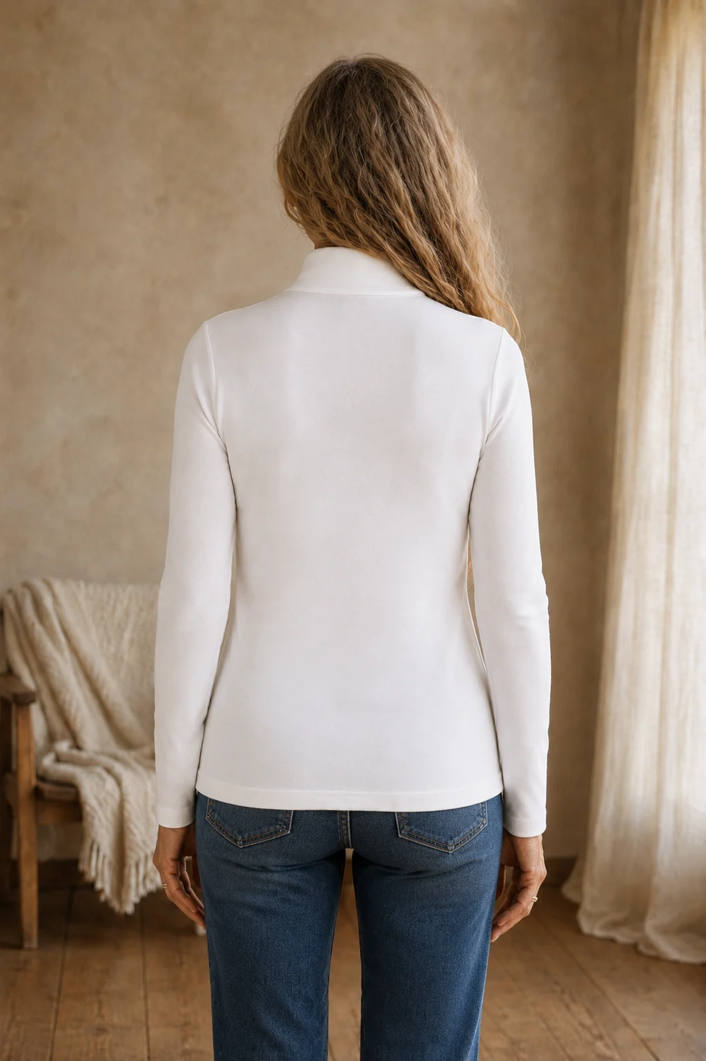 Lucinda | Fine Merino Turtleneck - White back view