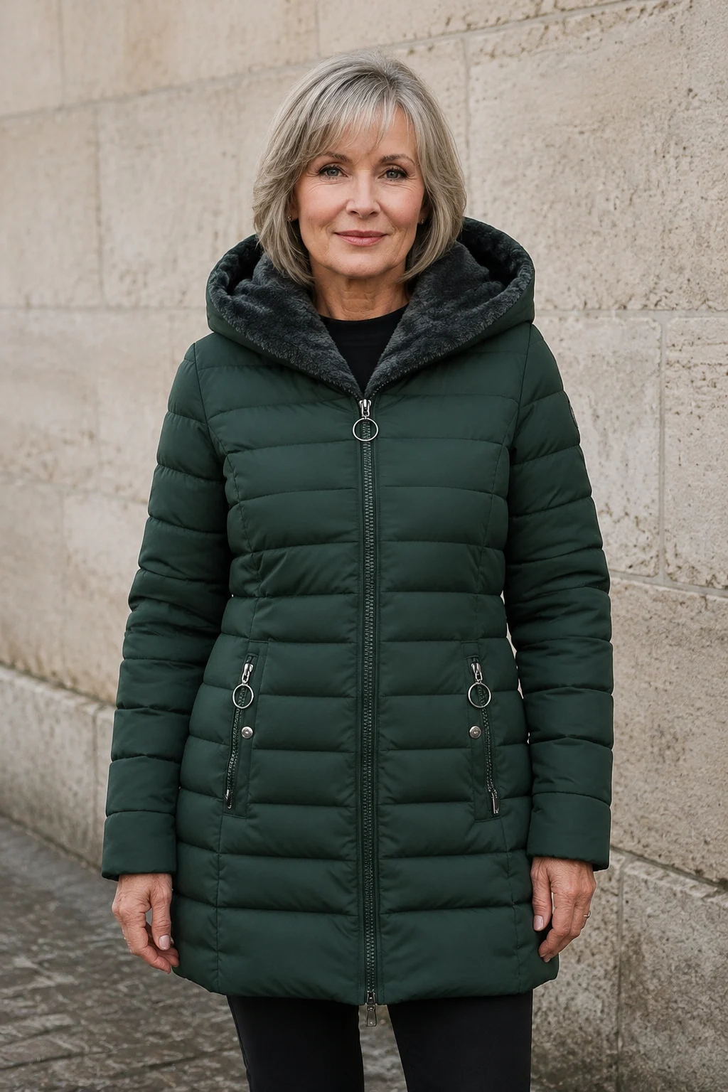 Marelle fleece lined puffer coat closed