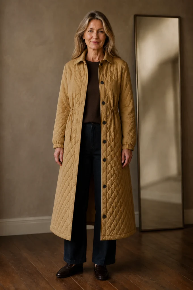 Maren quilted long coat open