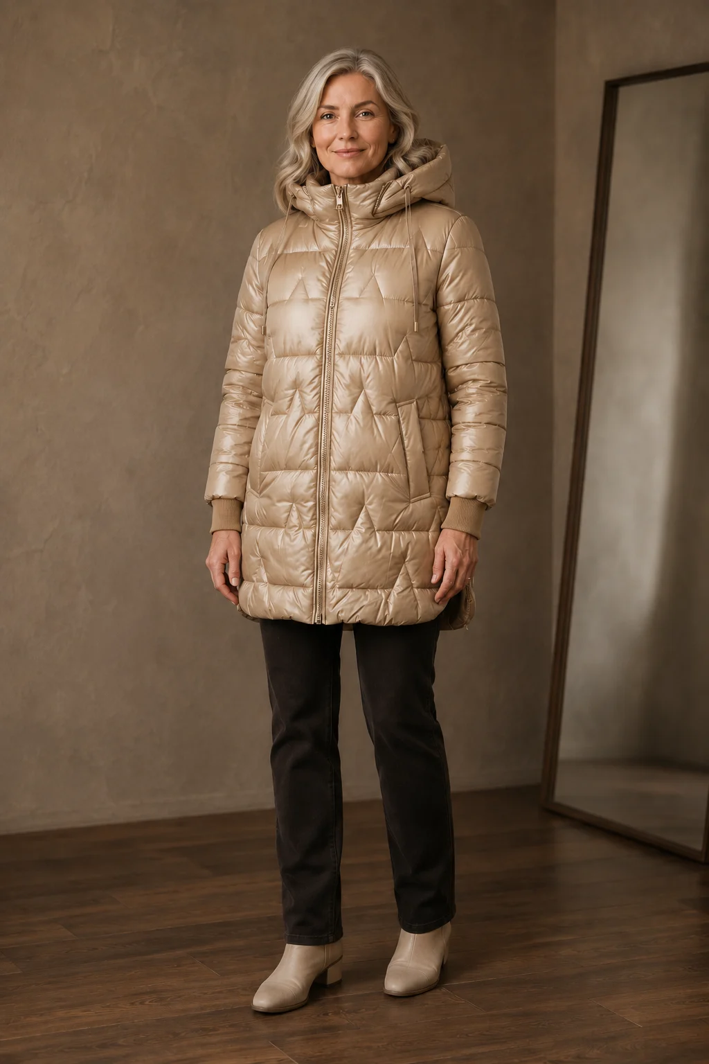 Marga champagne quilted jacket closed
