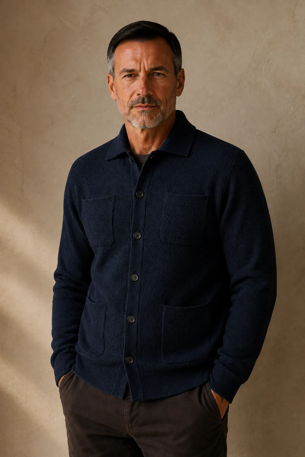 Button Front Knit Layering Cardigan - Navy Blue
