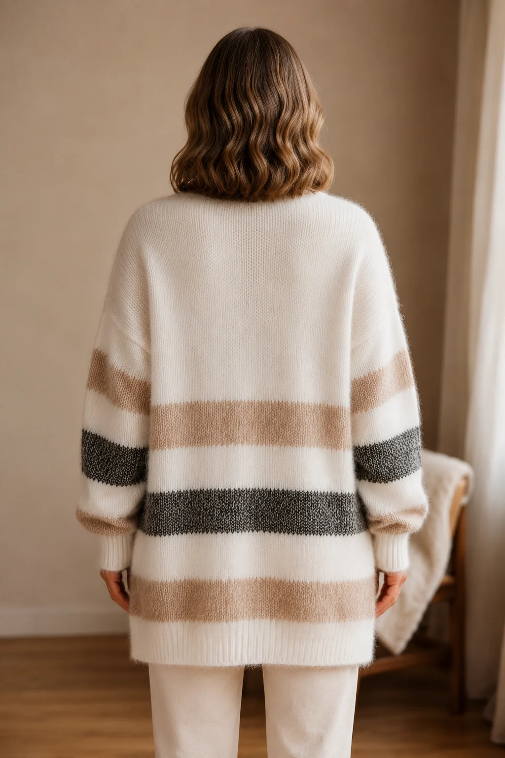 Maxine | Striped Drop Shoulder Cardigan - White