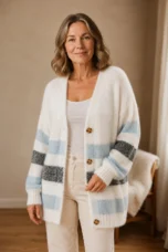Maxine | Striped Drop Shoulder Cardigan - White and Blue