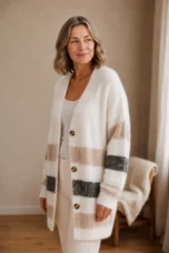 Maxine | Striped Drop Shoulder Cardigan - White