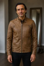 Men's Panelled Zip Front Biker Jacket - hero closed
