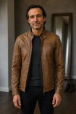 Men's Panelled Zip Front Biker Jacket - hero open