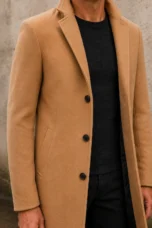 Men's Wool Blend Single Breasted Overcoat - closeup