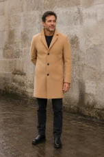 Men's Wool Blend Single Breasted Overcoat - hero closed