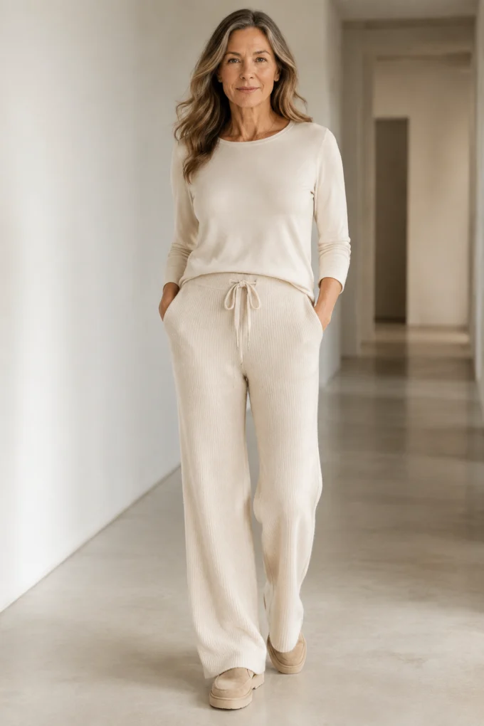 Merino Blend Knit Wide Leg Pants