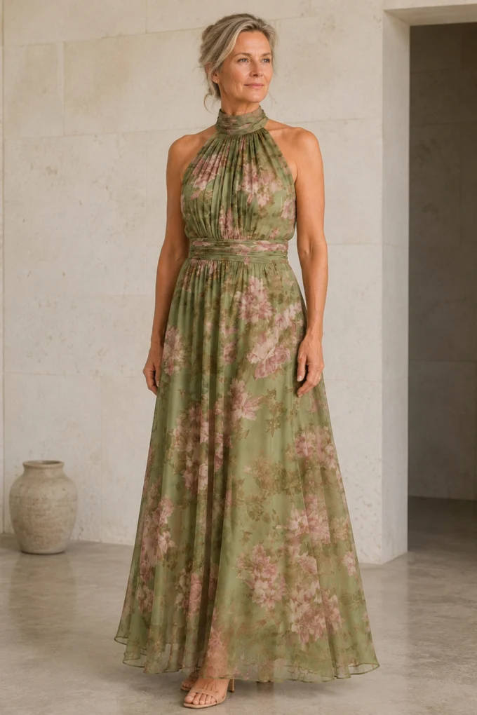 Frances | Gathered Halter Midi Dress