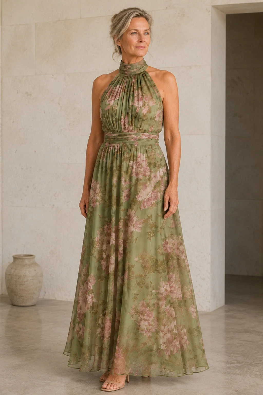 Frances | Gathered Halter Midi Dress