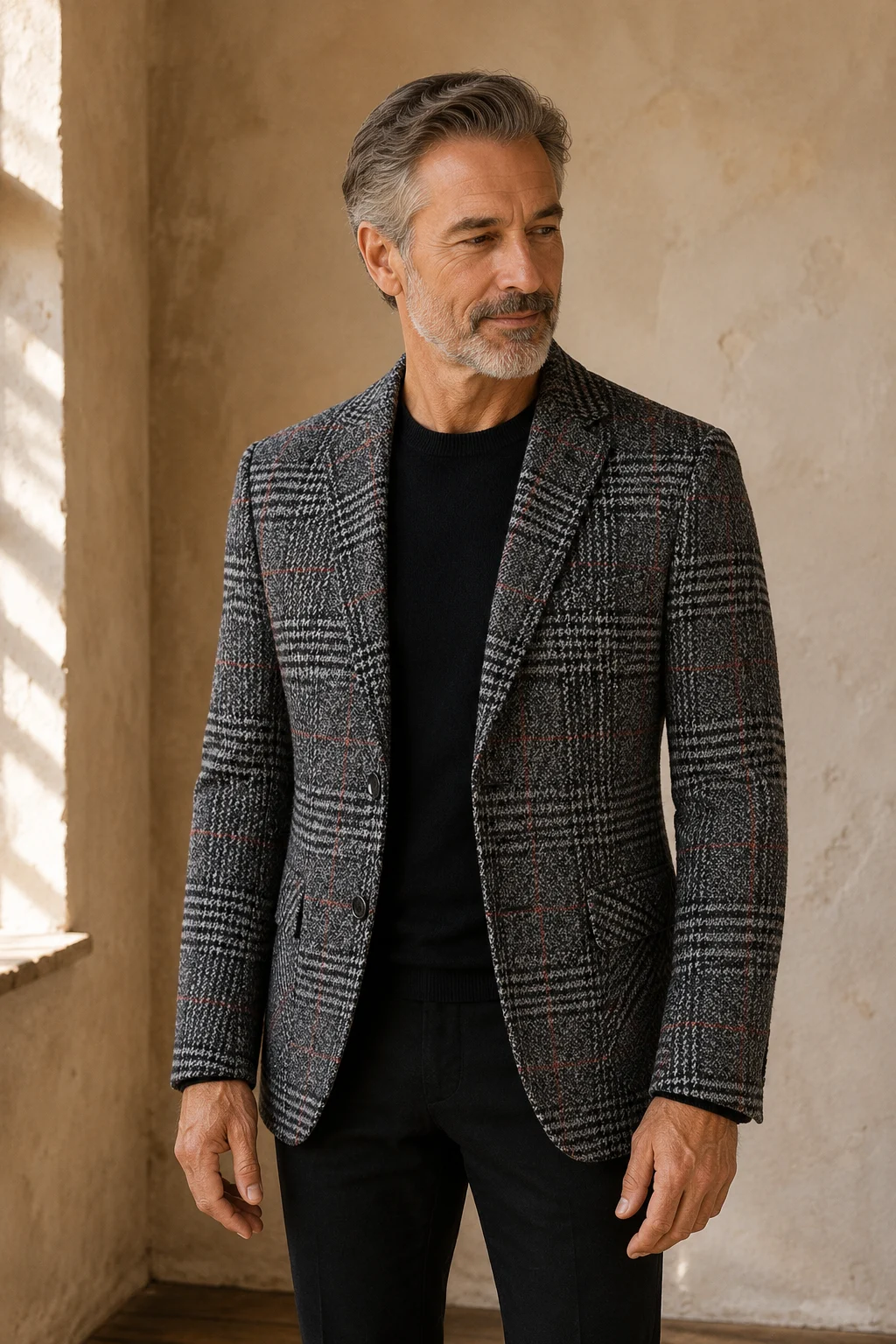 Gray plaid tweed blazer color hero