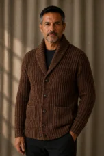 Chunky Cable Knit Shawl Cardigan - Brown