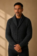Chunky Cable Knit Shawl Cardigan - Dark Gray