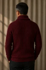 Chunky Cable Knit Shawl Cardigan - Red