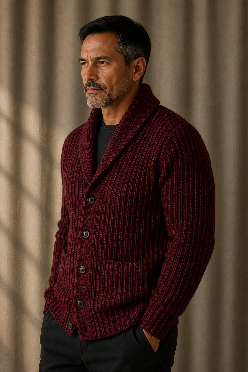 Chunky Cable Knit Shawl Cardigan - Red