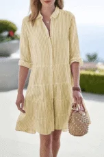 Delia | Striped Tiered Shirt Dress