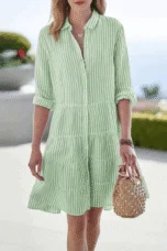 Delia | Striped Tiered Shirt Dress