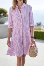 Delia | Striped Tiered Shirt Dress
