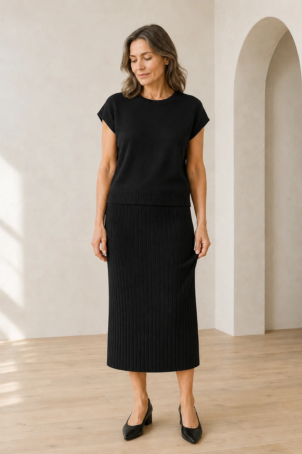 Noella | Cotton Rib Sleeveless Set - Black