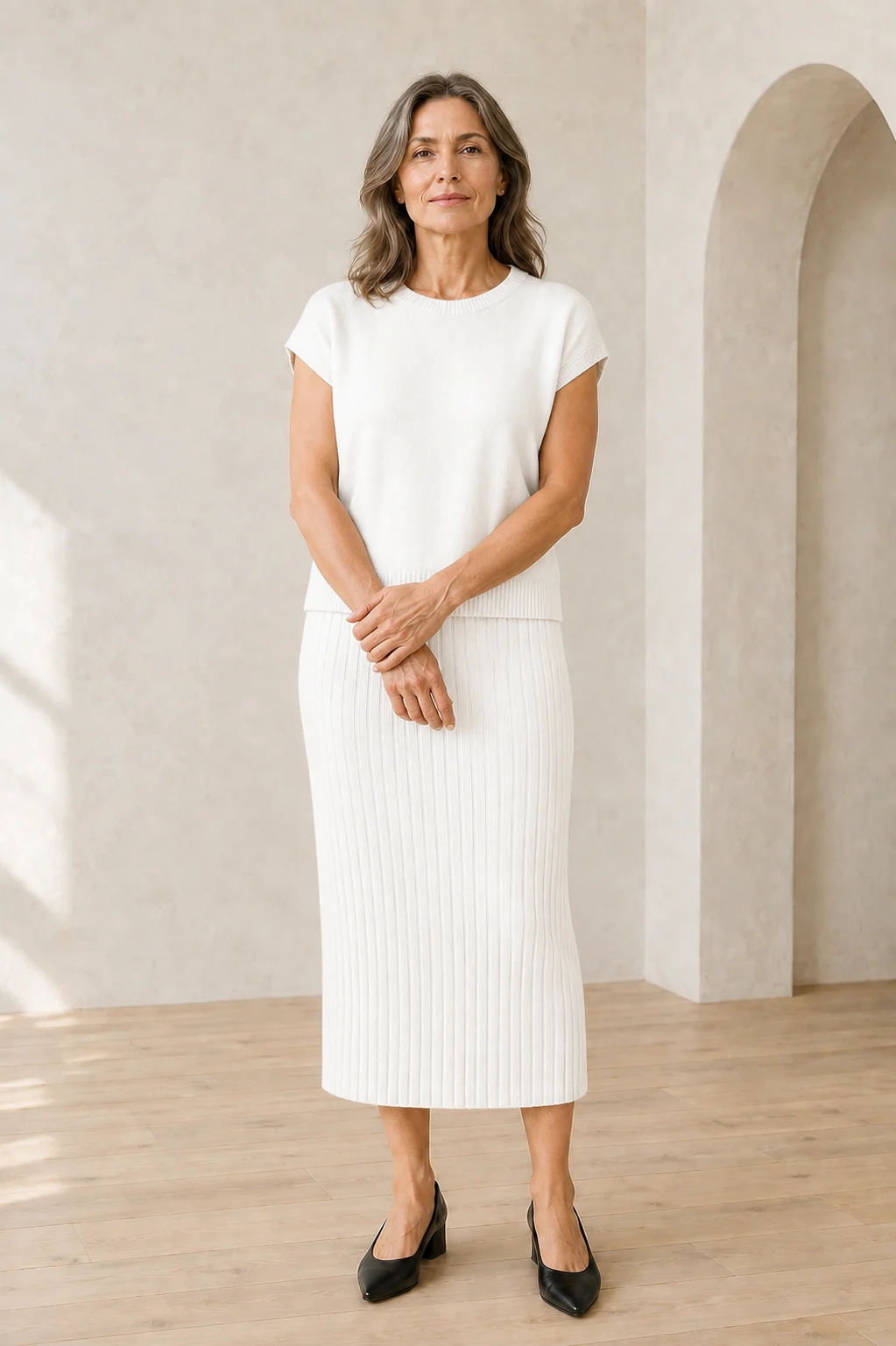 Noella | Cotton Rib Sleeveless Set - White