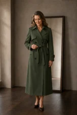 Noelle | Belted Tailored Trench Coat - Green