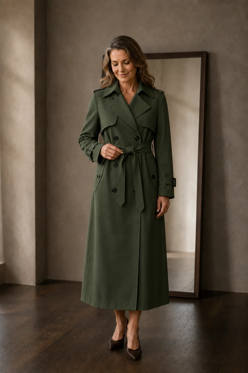 Noelle | Belted Tailored Trench Coat - Green