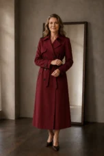 Noelle | Belted Tailored Trench Coat - Red