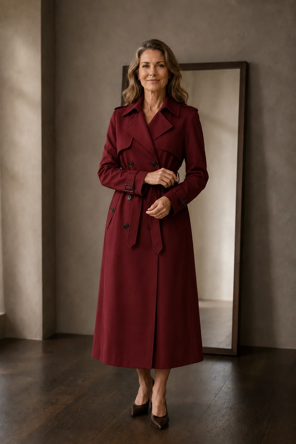 Noelle | Belted Tailored Trench Coat - Red
