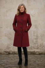 Odalie | Double-Breasted Funnel Coat - Red