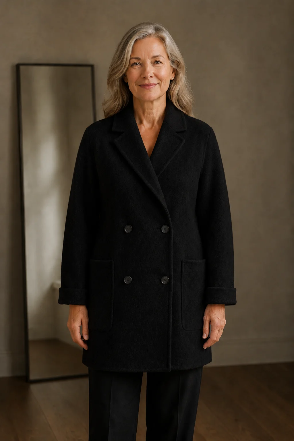 Odette | Double-Breasted Wool Overcoat - Black